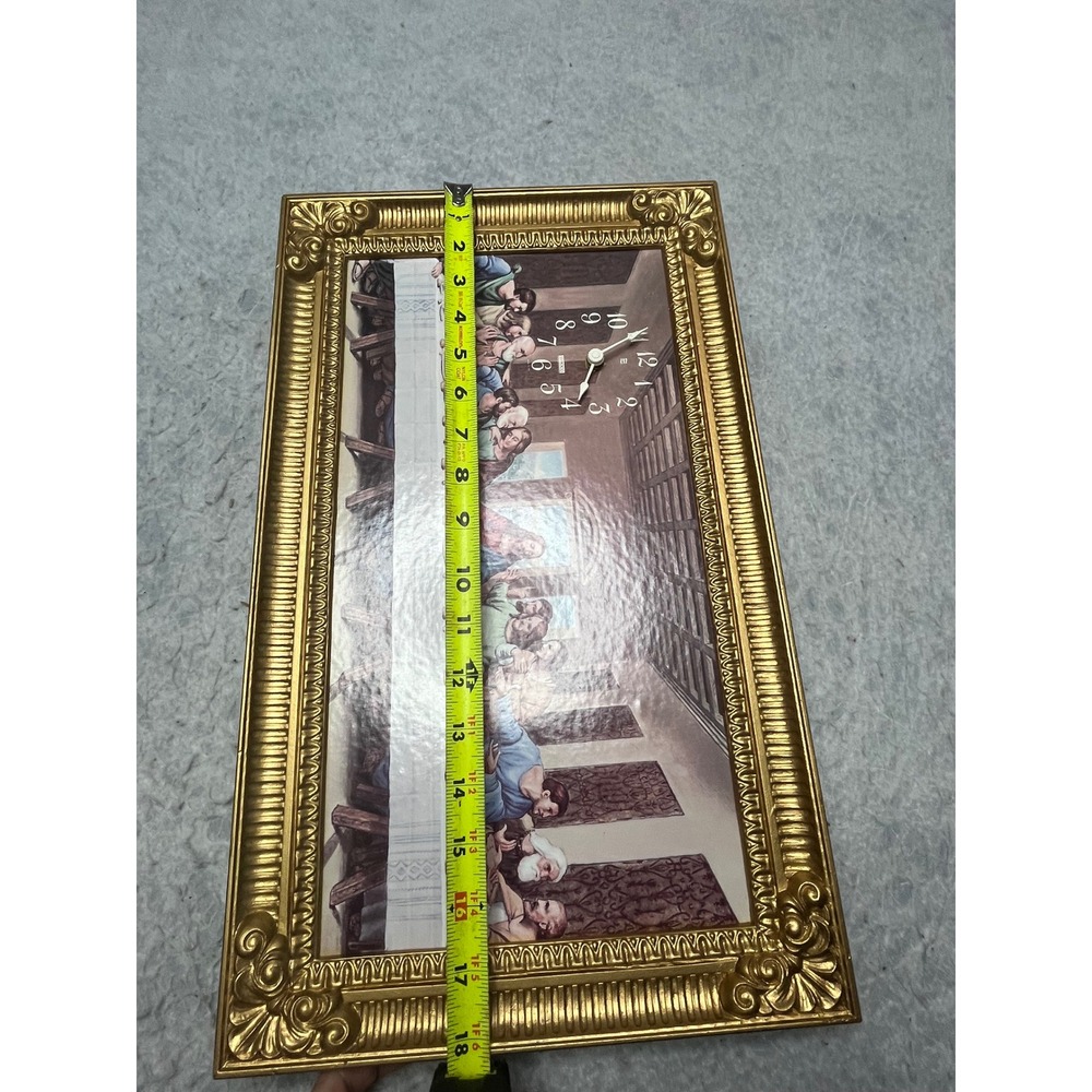 Vintage Syroco The Last Supper Wall Clock Ornate Gold Frame‎ Religious Art 18x11 - Picture 5 of 6